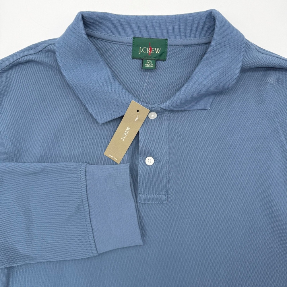 J.Crew Polo Shirt Men XL Tall Blue BS797 Long Sleeve Pique Cotton Classic
